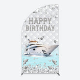 Lofaris Simple Ship Glitter Happy Birthday Half Moon Arch Backdrop